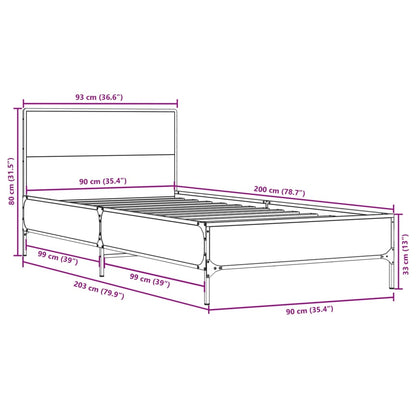Bedframe bewerkt hout en metaal zwart 90x200 cm