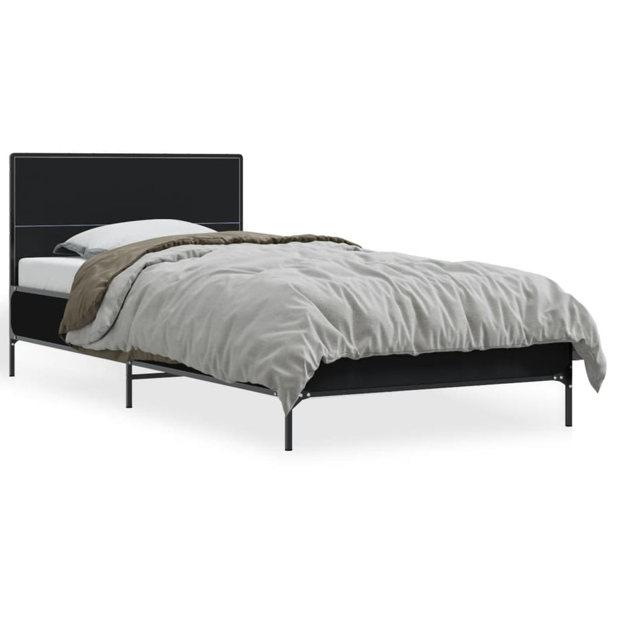 Bedframe bewerkt hout en metaal zwart 90x200 cm