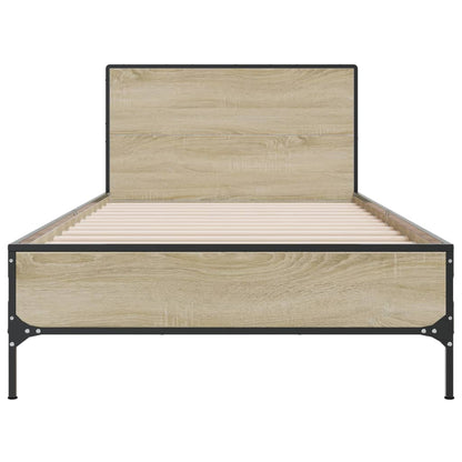 Bedframe bewerkt hout en metaal sonoma eikenkleurig 90x200 cm