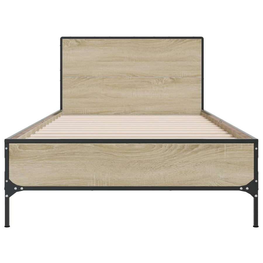 Bedframe bewerkt hout en metaal sonoma eikenkleurig 90x200 cm