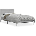Bed frame carved wood and metal grey Sonoma oak 90x200 cm