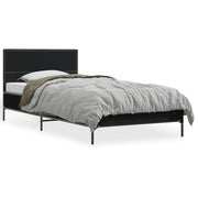 Bedframe 100x200 cm bewerkt hout metaal zwart