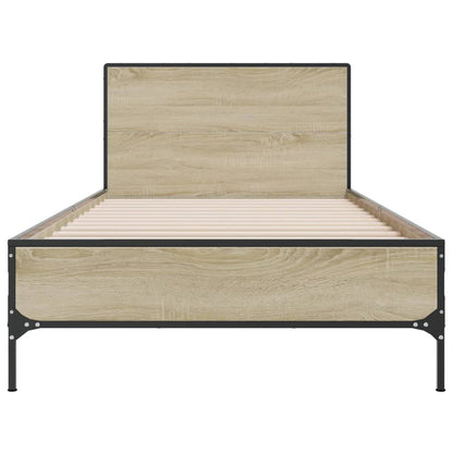 Bedframe bewerkt hout en metaal sonoma eikenkleurig 100x200 cm