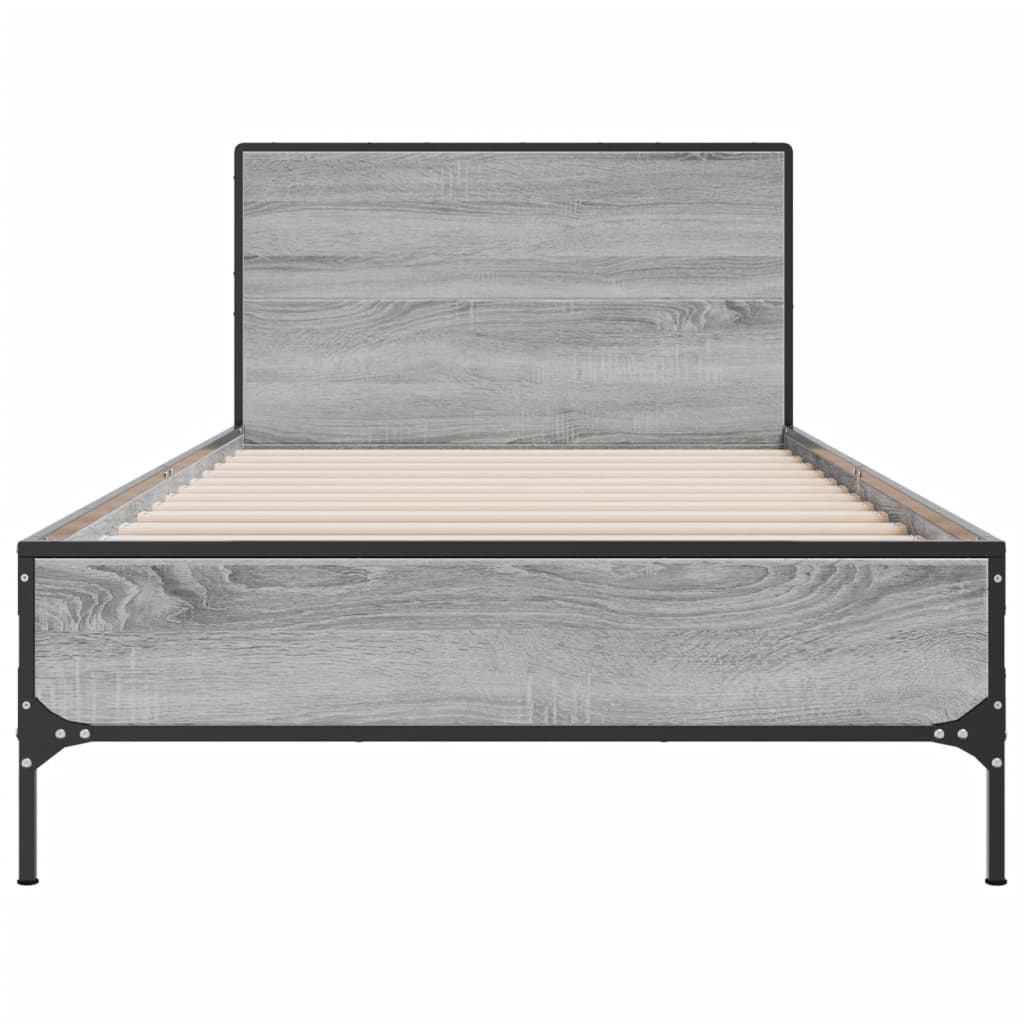 Bedframe bewerkt hout en metaal grijs sonoma eiken 100x200 cm
