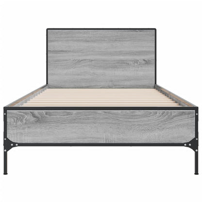 Bedframe bewerkt hout en metaal grijs sonoma eiken 100x200 cm