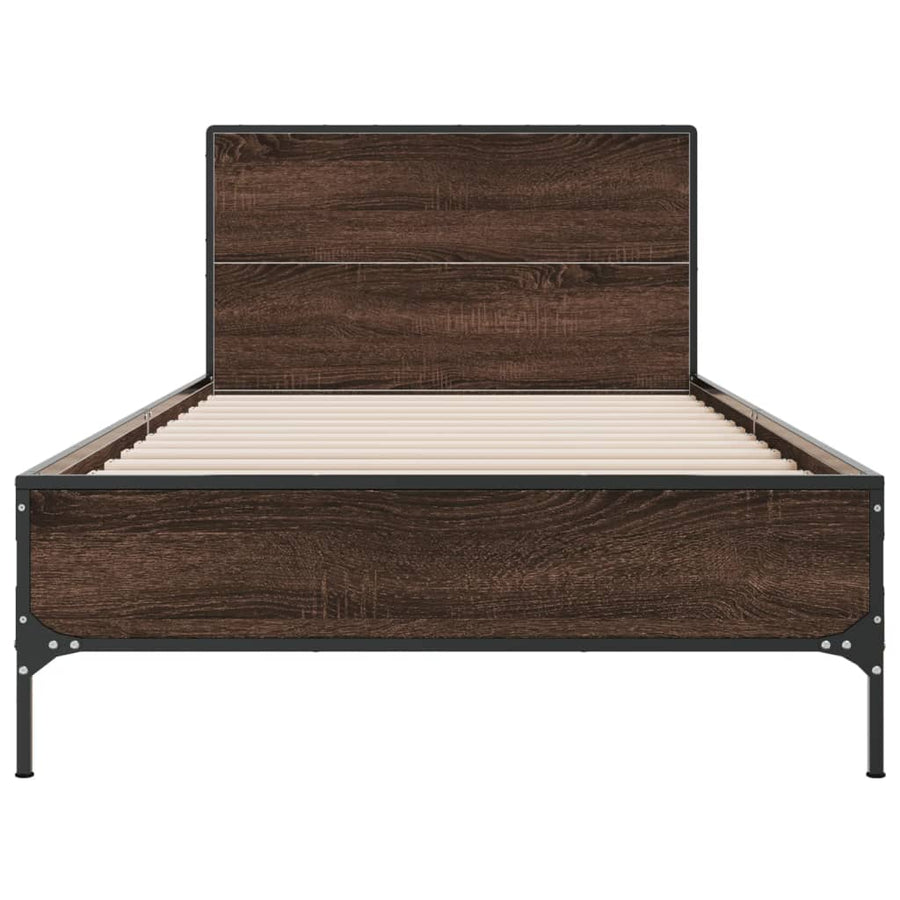 Bedframe bewerkt hout en metaal bruin eikenkleurig 100x200 cm