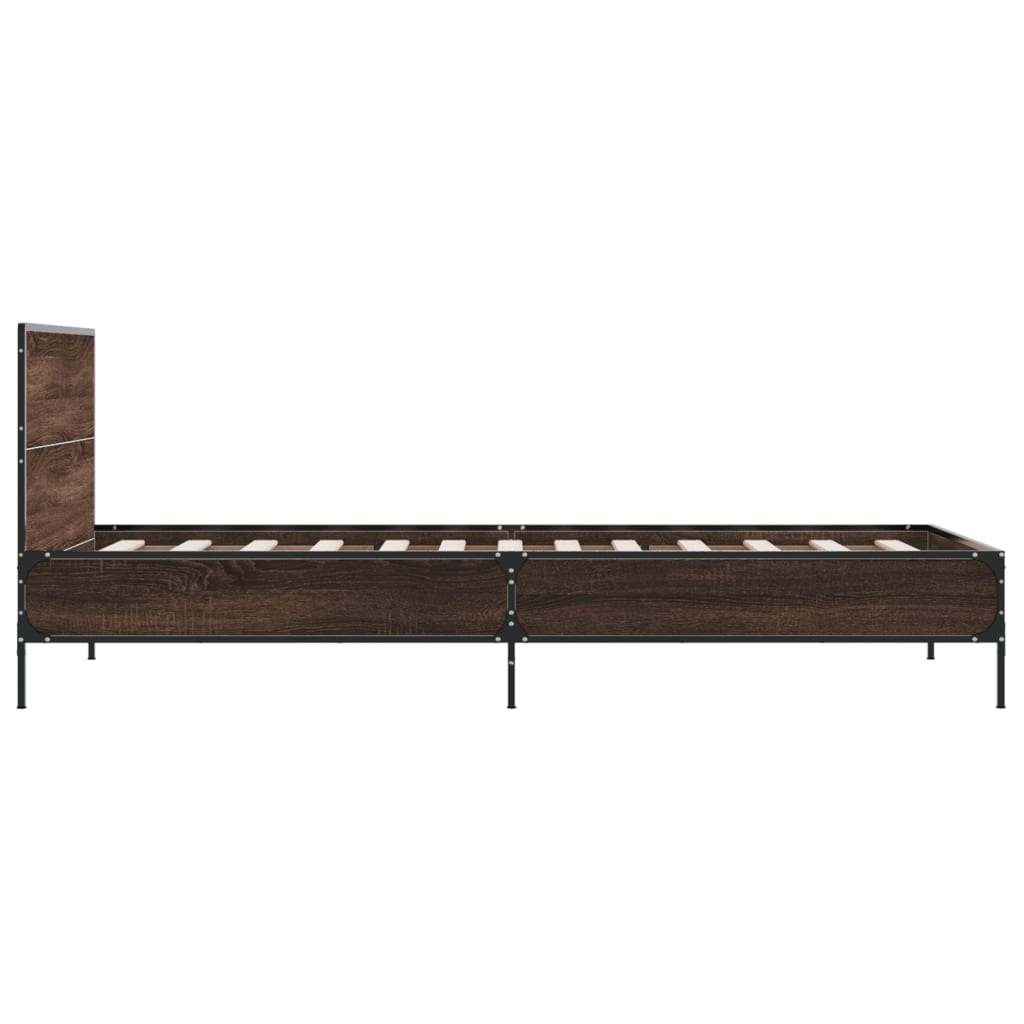 Bedframe bewerkt hout en metaal bruin eikenkleurig 100x200 cm