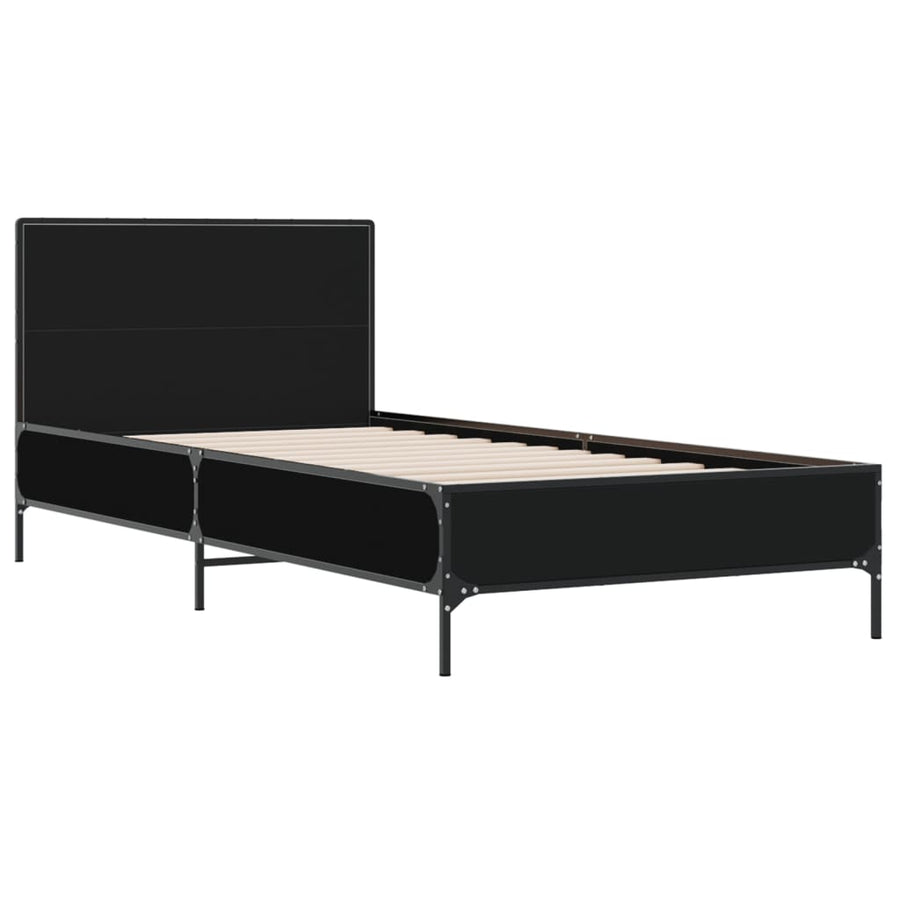 Bedframe bewerkt hout en metaal zwart 75x190 cm