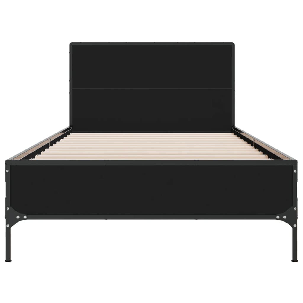 Bedframe bewerkt hout en metaal zwart 75x190 cm