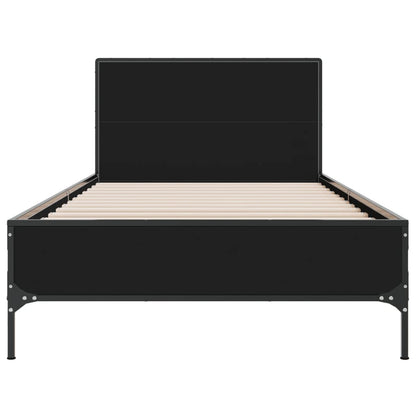 Bedframe bewerkt hout en metaal zwart 75x190 cm