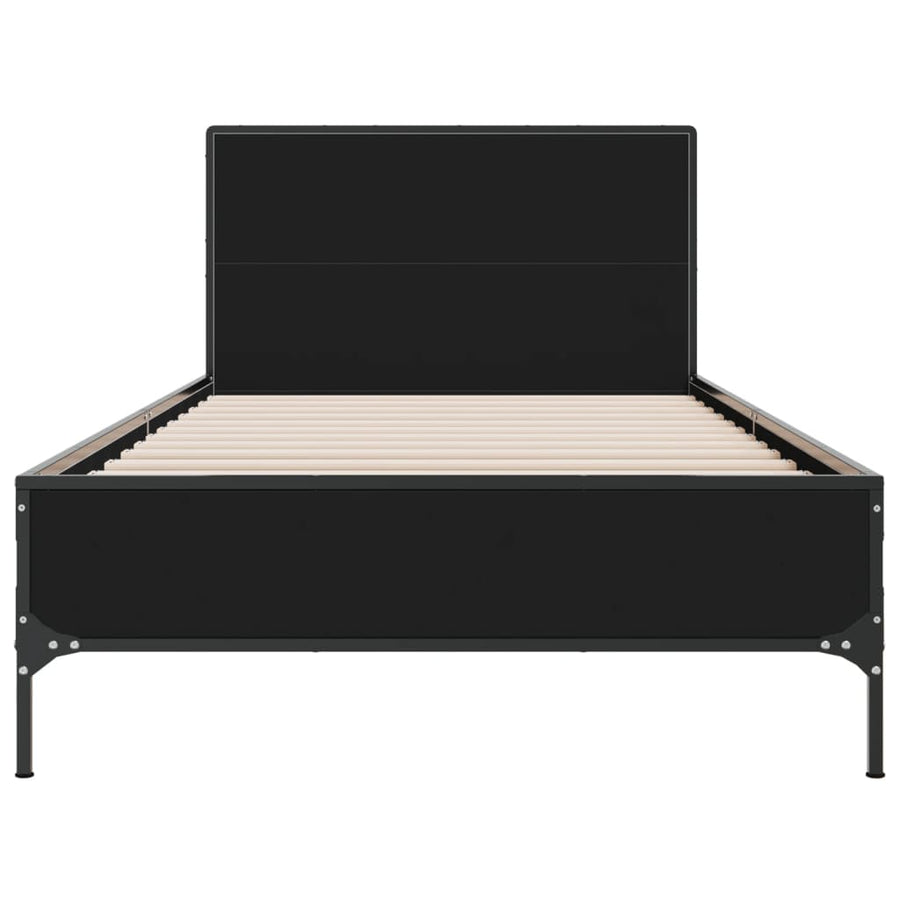 Bedframe bewerkt hout en metaal zwart 75x190 cm