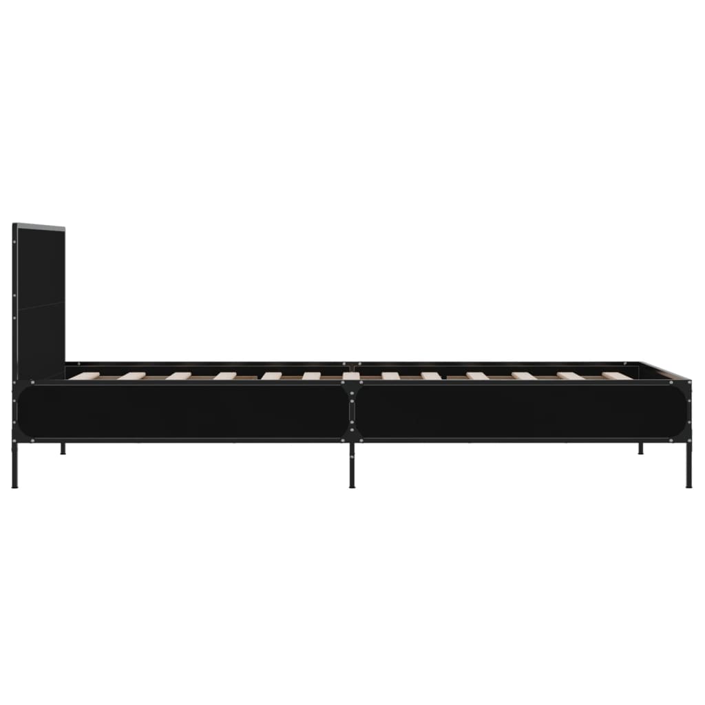 Bedframe bewerkt hout en metaal zwart 75x190 cm