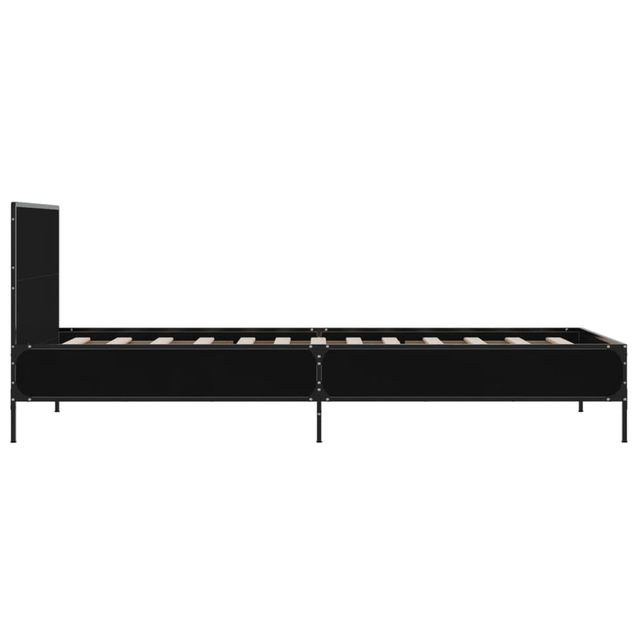 Bedframe bewerkt hout en metaal zwart 75x190 cm