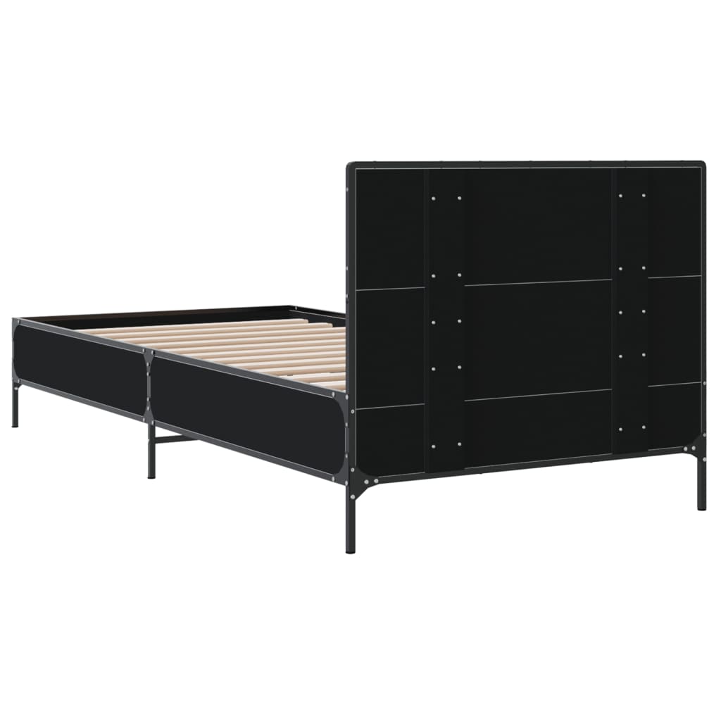 Bedframe bewerkt hout en metaal zwart 75x190 cm
