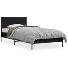 Bed frame carved wood and black metal 75x190 cm