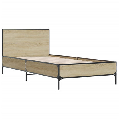 Bedframe bewerkt hout en metaal sonoma eikenkleurig 75x190 cm