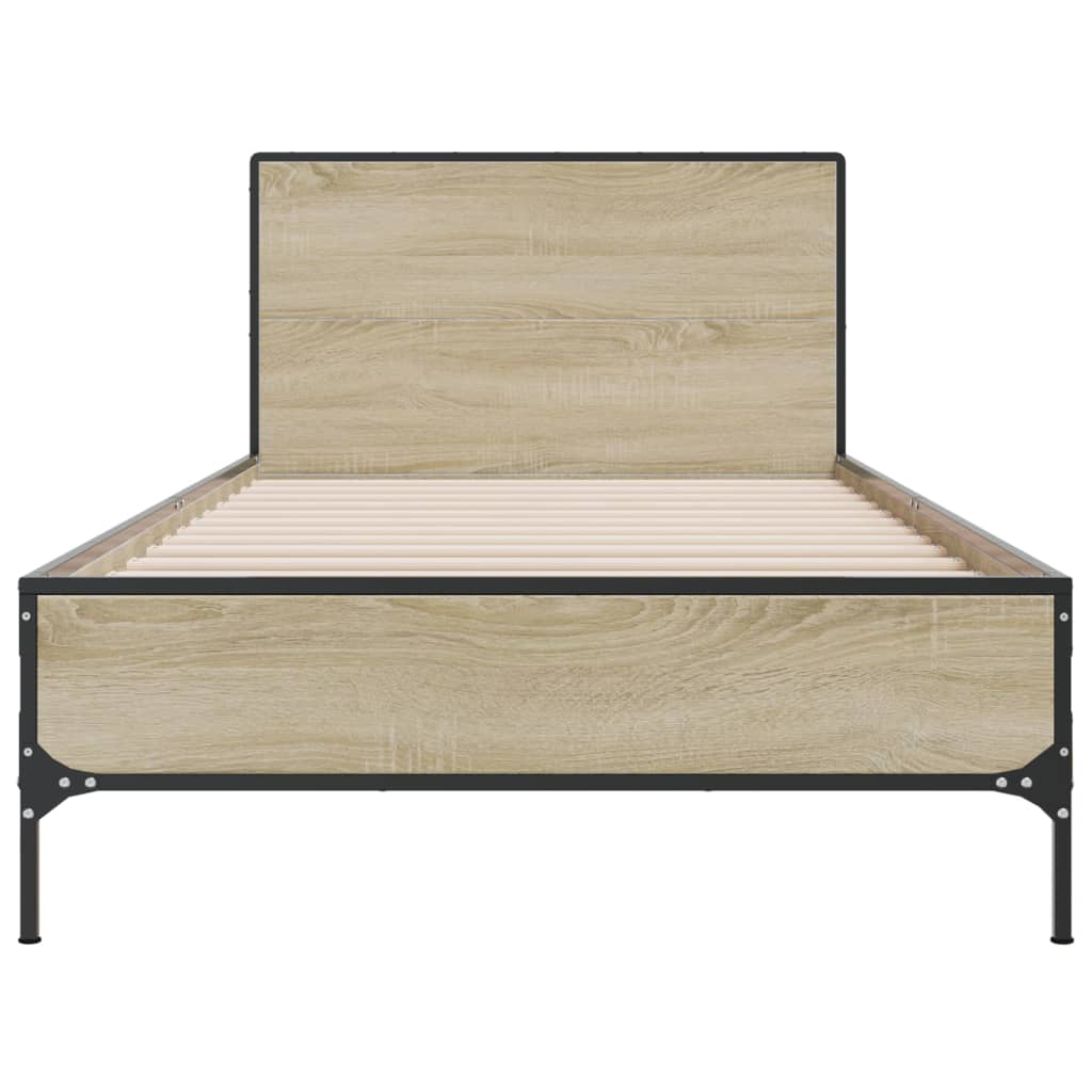 Bedframe bewerkt hout en metaal sonoma eikenkleurig 75x190 cm