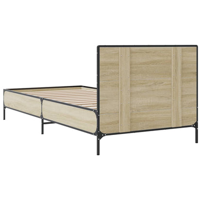Bedframe bewerkt hout en metaal sonoma eikenkleurig 75x190 cm