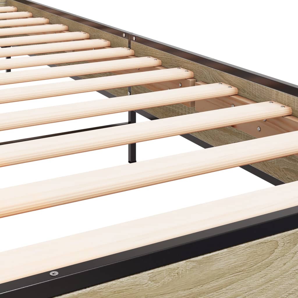 Bedframe bewerkt hout en metaal sonoma eikenkleurig 75x190 cm