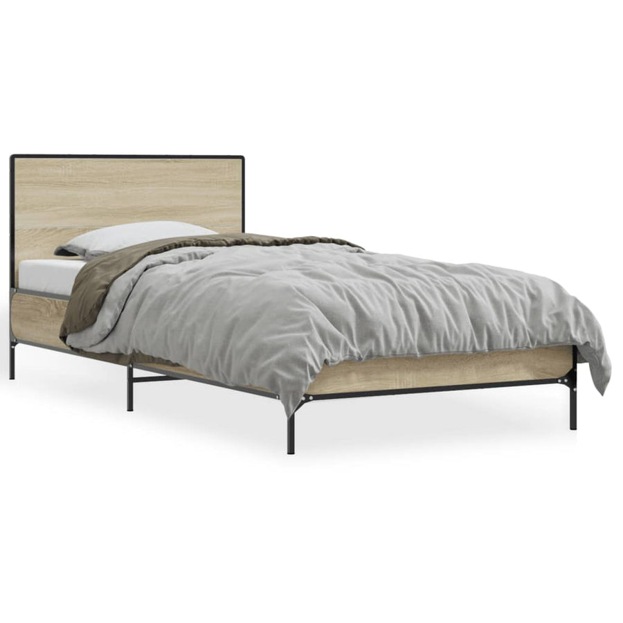 Bedframe bewerkt hout en metaal sonoma eikenkleurig 75x190 cm
