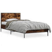 Bedframe 75x190 cm bewerkt hout metaal gerookt eiken