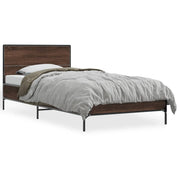 Bedframe 75x190 cm bewerkt hout metaal bruin eiken