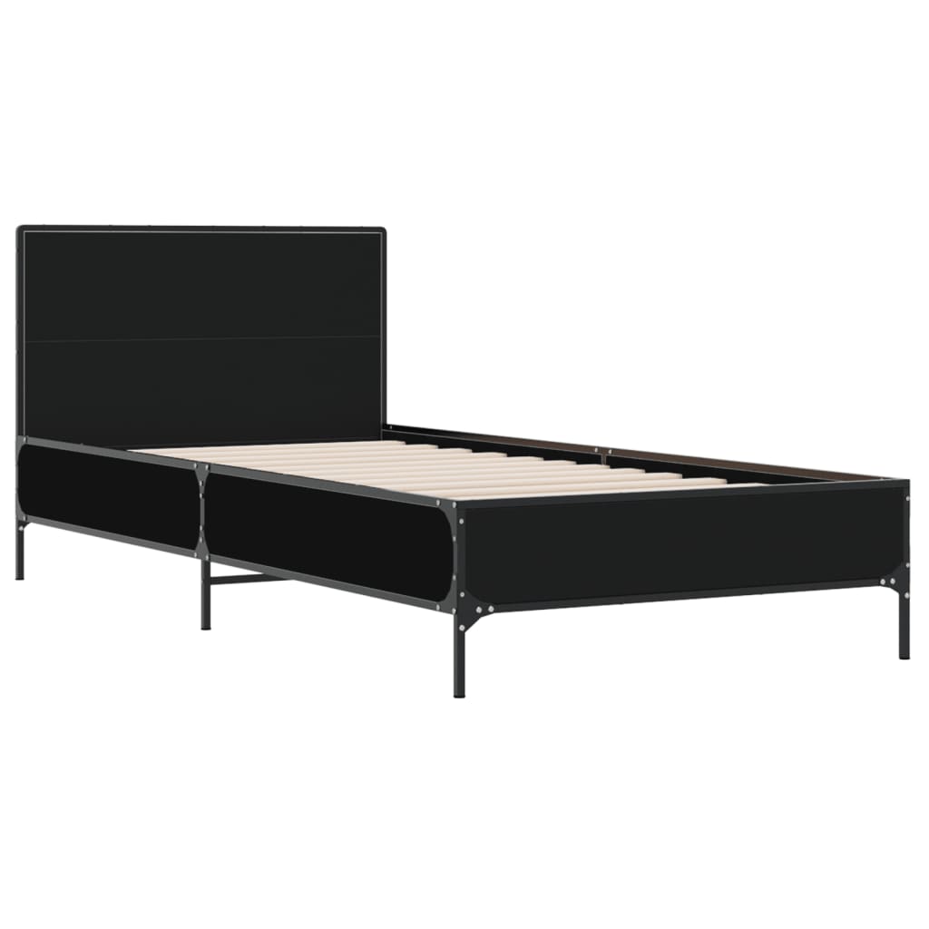 Bedframe bewerkt hout en metaal zwart 90x190 cm