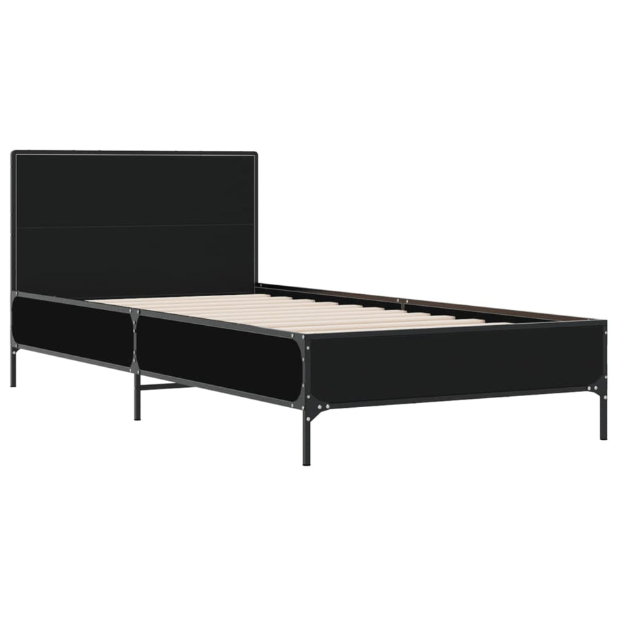 Bedframe bewerkt hout en metaal zwart 90x190 cm