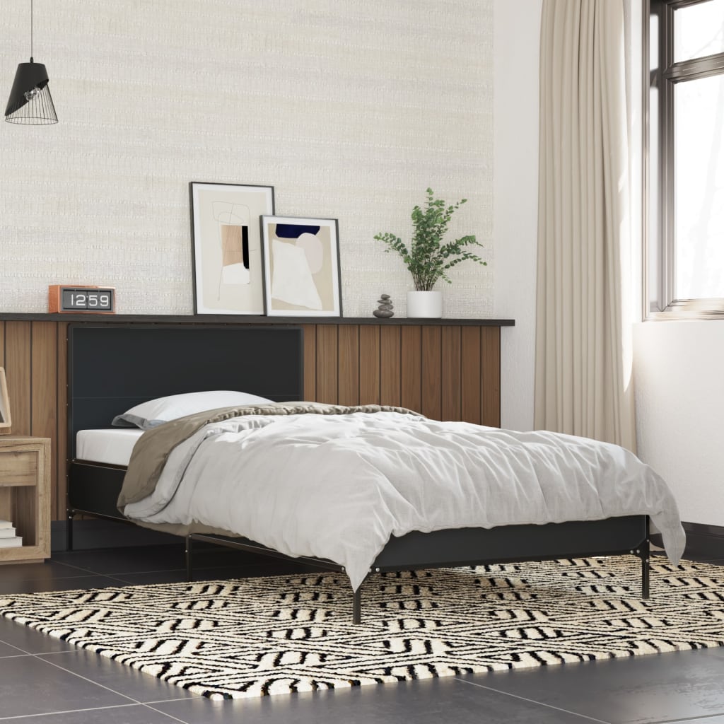 Bedframe bewerkt hout en metaal zwart 90x190 cm