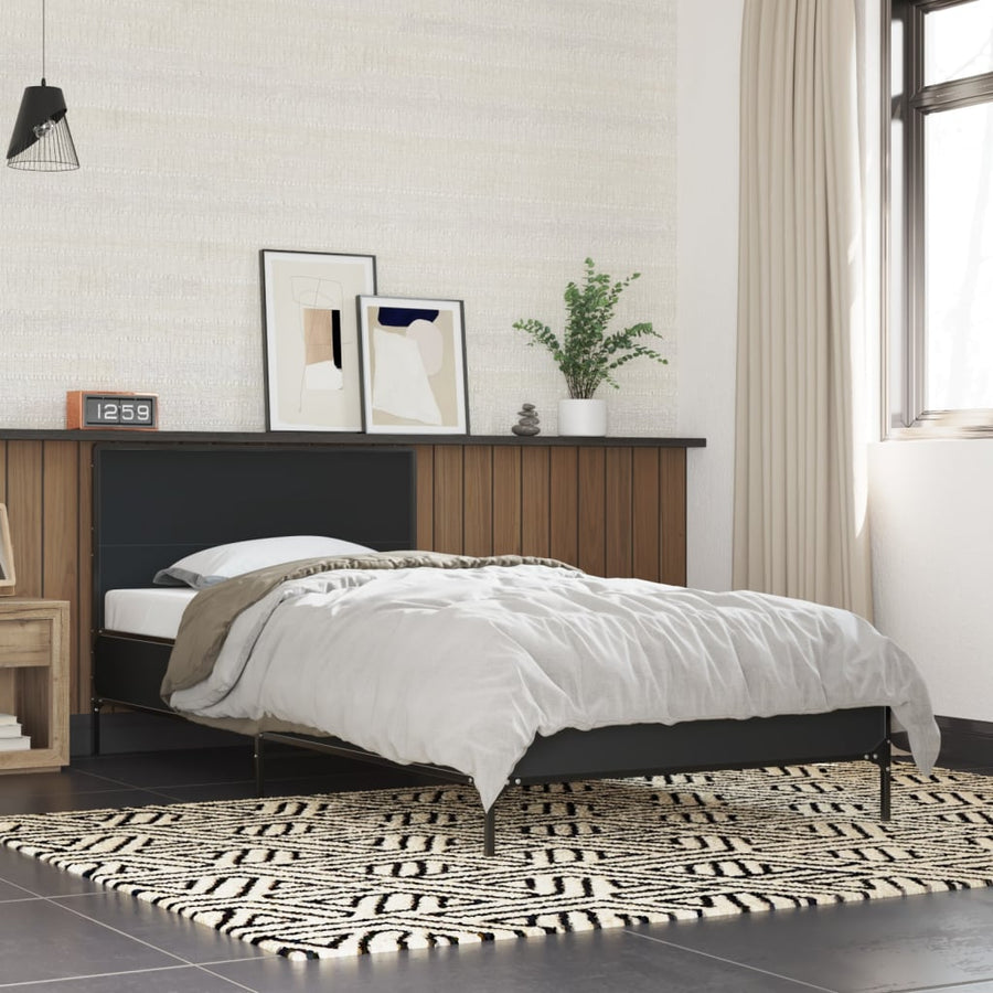 Bedframe bewerkt hout en metaal zwart 90x190 cm