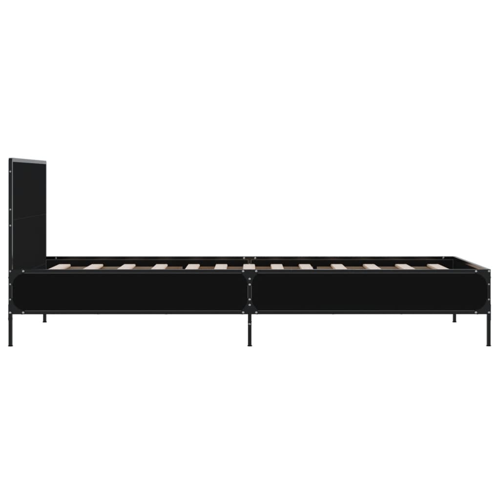 Bedframe bewerkt hout en metaal zwart 90x190 cm