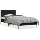 Carved wood and black metal bed frame 90x190 cm