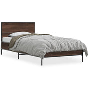Bedframe 90x190 cm bewerkt hout metaal bruin eiken