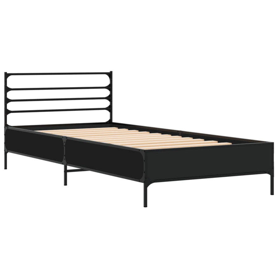 Bedframe bewerkt hout en metaal zwart 90x200 cm