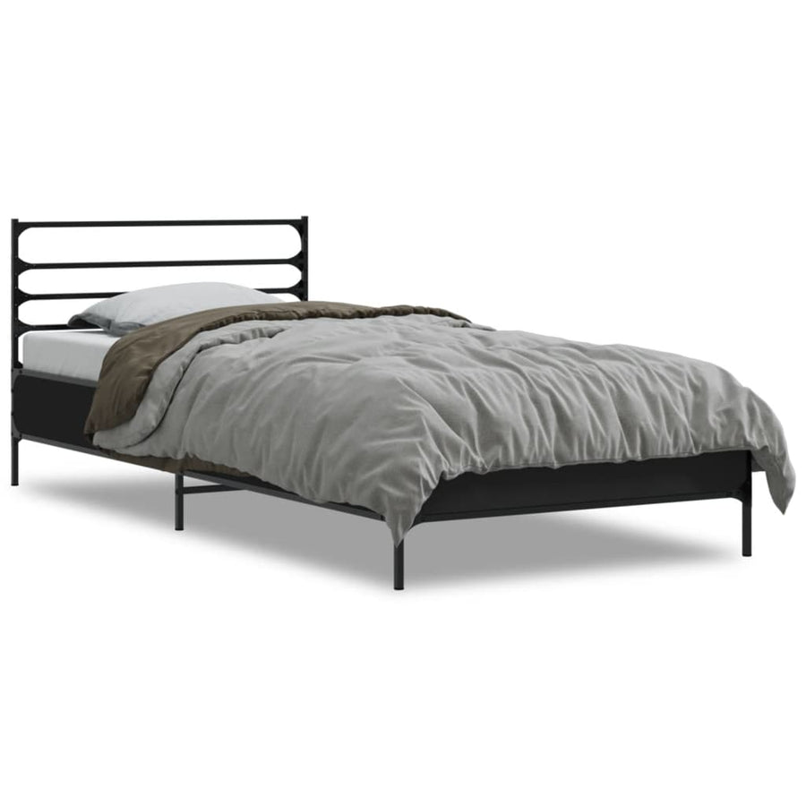 Bedframe bewerkt hout en metaal zwart 90x200 cm