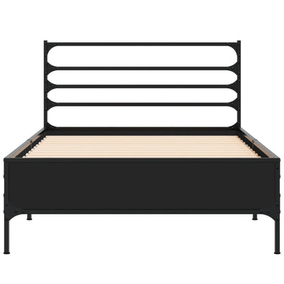 Bedframe bewerkt hout en metaal zwart 90x200 cm