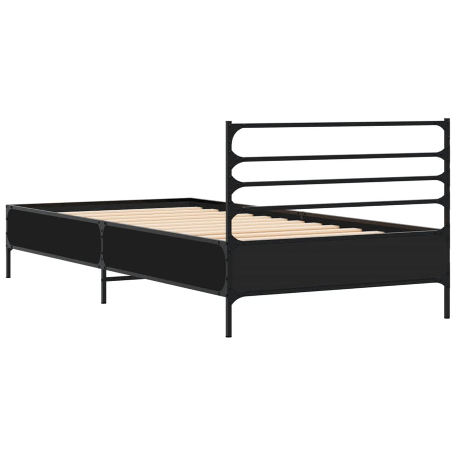 Bedframe bewerkt hout en metaal zwart 90x200 cm