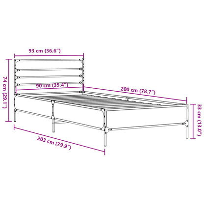 Bedframe bewerkt hout en metaal zwart 90x200 cm
