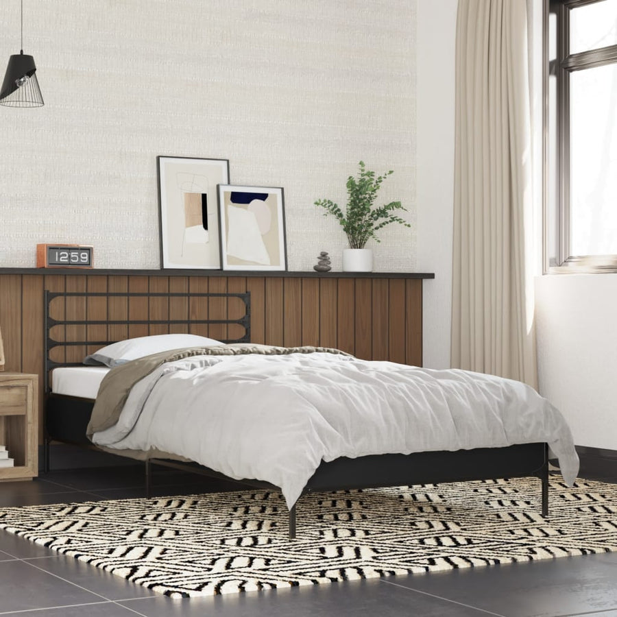 Bedframe bewerkt hout en metaal zwart 90x200 cm