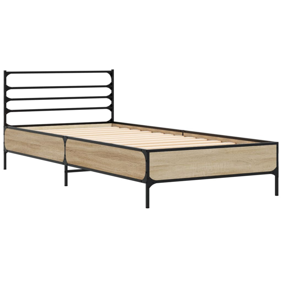 Bedframe bewerkt hout en metaal sonoma eikenkleurig 90x200 cm
