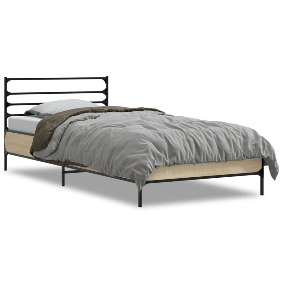 Bedframe bewerkt hout en metaal sonoma eikenkleurig 90x200 cm