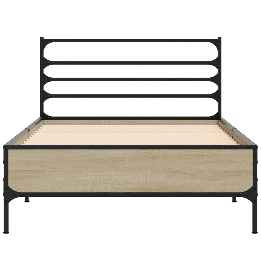 Bedframe bewerkt hout en metaal sonoma eikenkleurig 90x200 cm