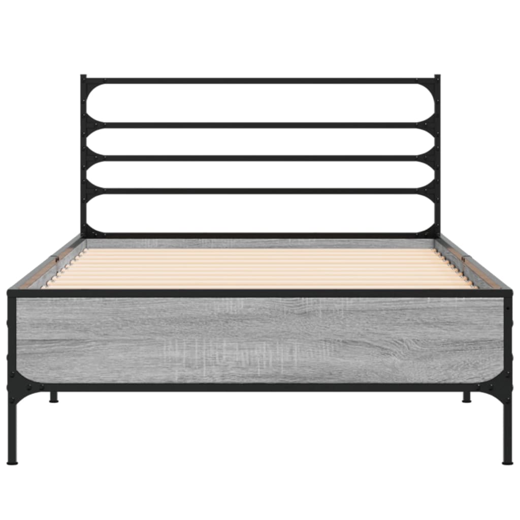 Bedframe bewerkt hout en metaal grijs sonoma eiken 90x200 cm
