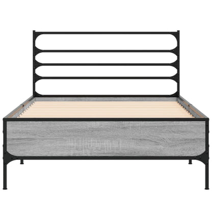 Bedframe bewerkt hout en metaal grijs sonoma eiken 90x200 cm