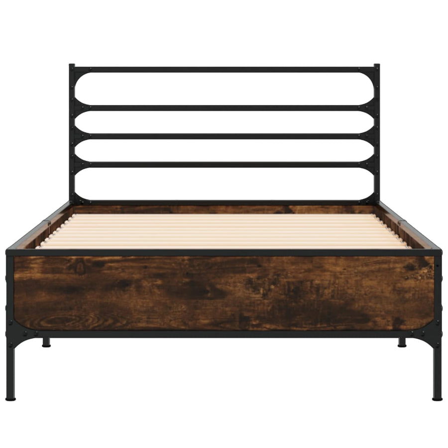 Bedframe bewerkt hout en metaal gerookt eikenkleurig 100x200 cm