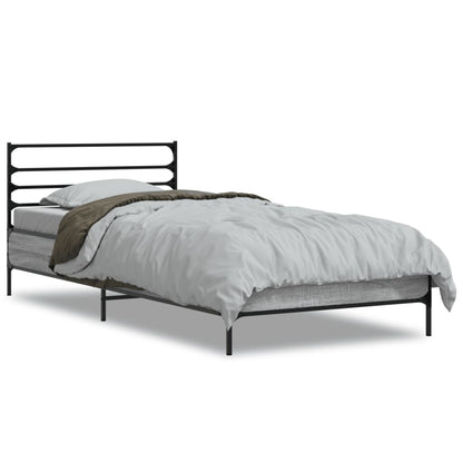 Bedframe bewerkt hout en metaal grijs sonoma eiken 100x200 cm