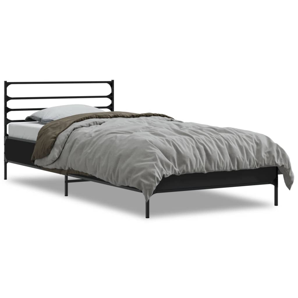 Bedframe bewerkt hout en metaal zwart 75x190 cm
