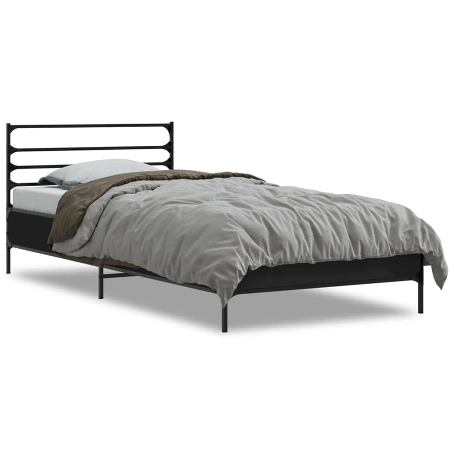 Bedframe bewerkt hout en metaal zwart 75x190 cm