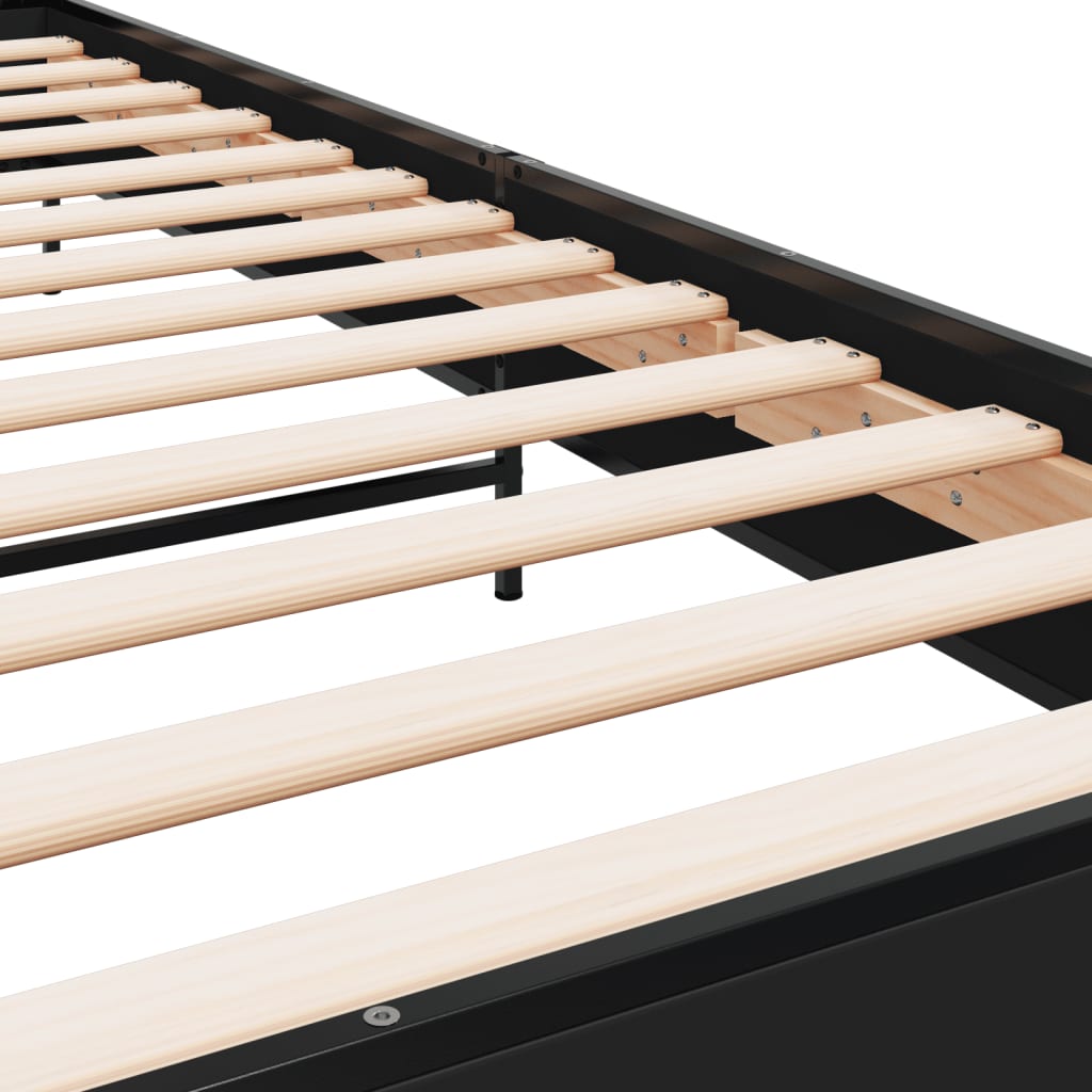 Bedframe bewerkt hout en metaal zwart 75x190 cm