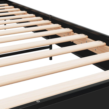 Bedframe bewerkt hout en metaal zwart 75x190 cm